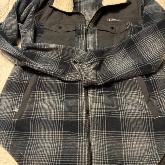 Columbia Jacket Fleece Gray Plaid Sherpa Collar Medium - Picture 7 of 13